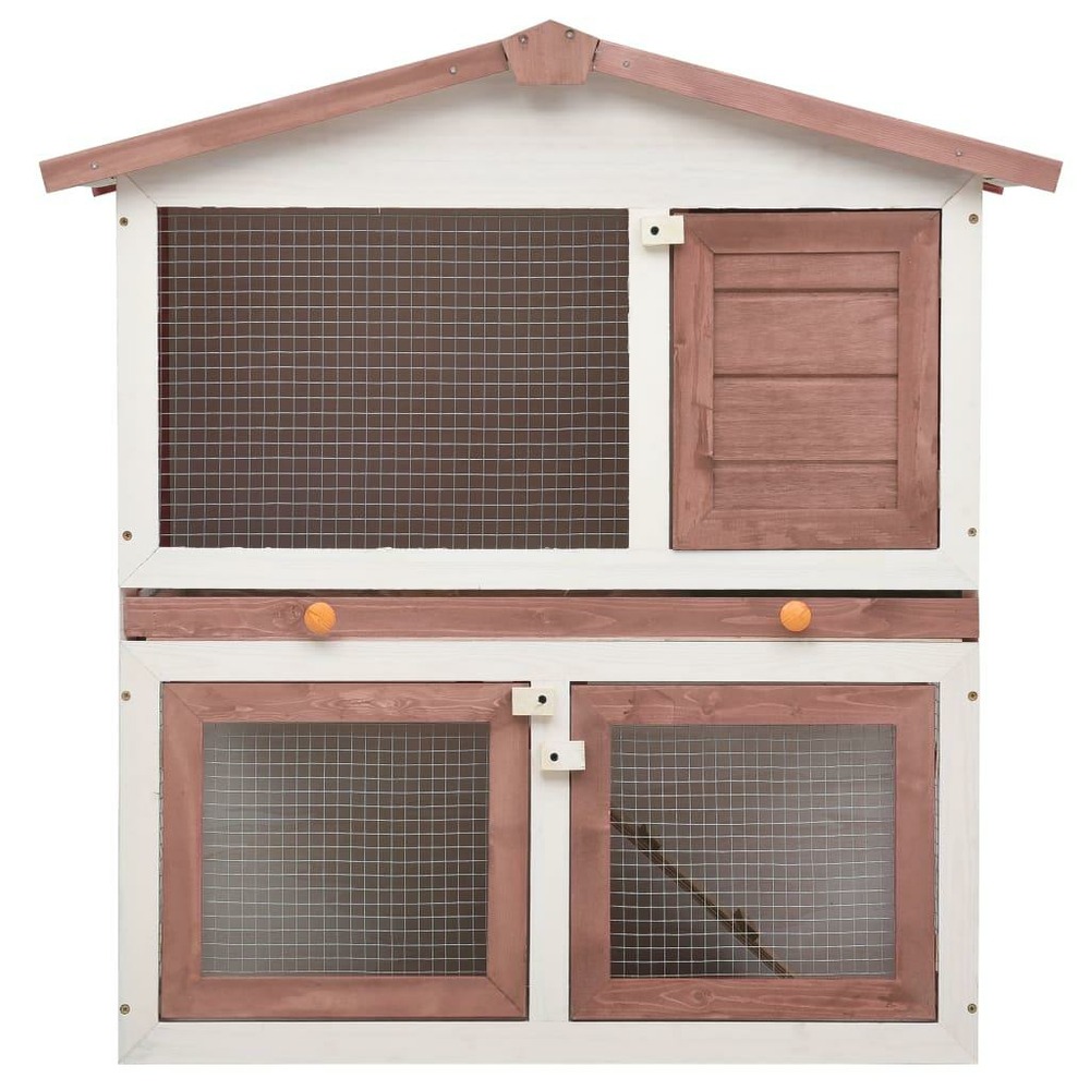 Clapier cage d'extérieur 3 portes 94 x 60 x 98 cm bois marron