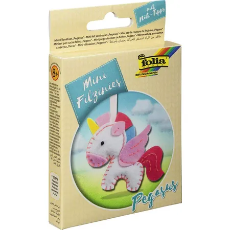 Folia Filz Nähset für Kinder Mini Filzinie, Anhänger Pegasus, 15 teilig