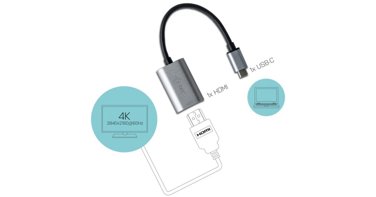 i-tecUSB-C > Metal HDMI adapter  (Zwart/zilver, 0,15 meter, 4K 60Hz)