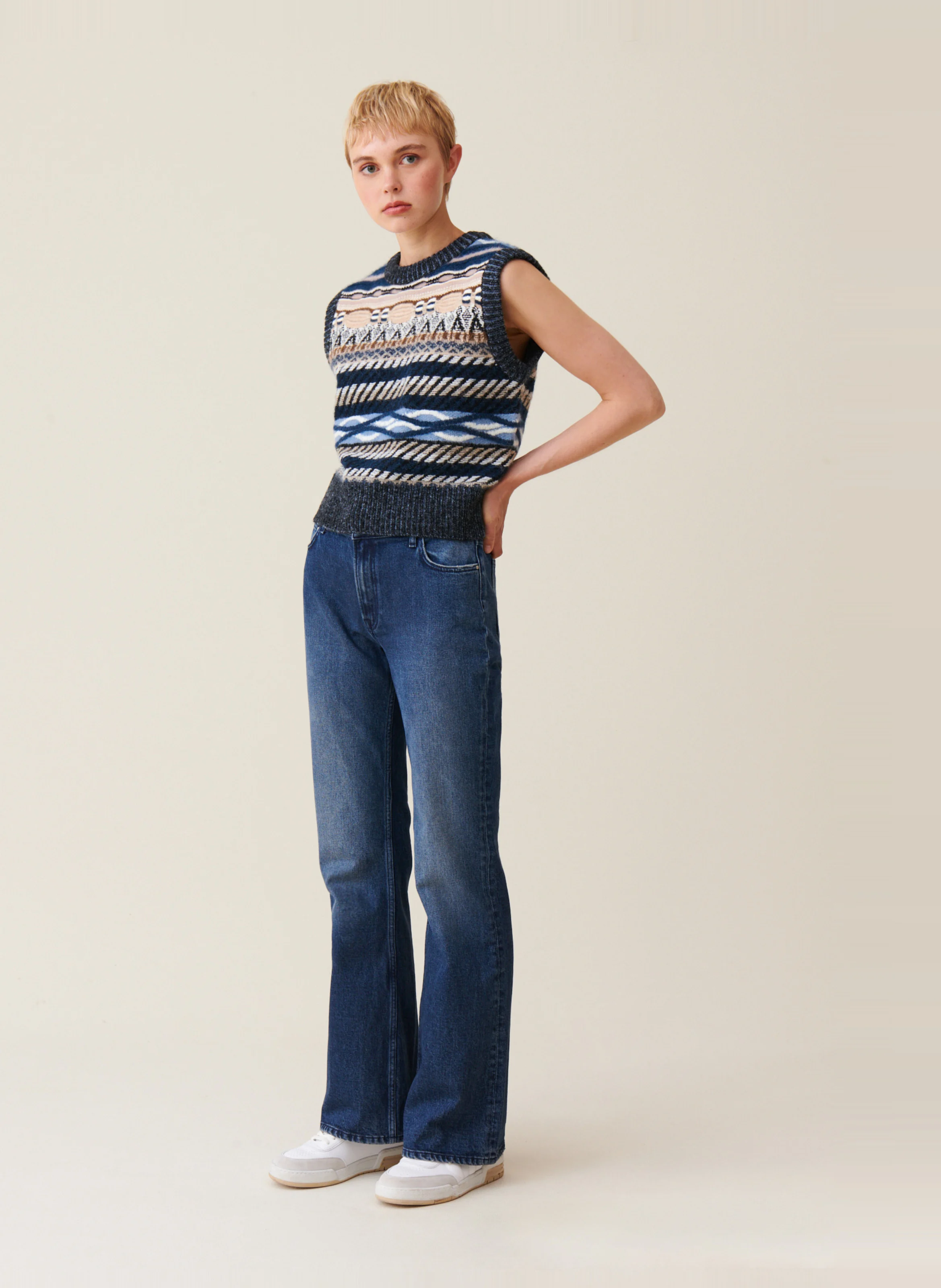 Jean flare en coton mélangé | Bleu
