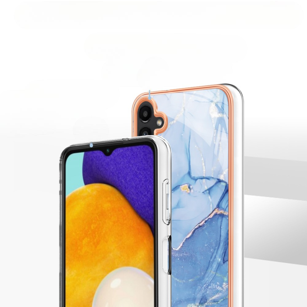 Samsung Galaxy A56 Gummi Case Hülle Galvanisierter Rahmen Marble Marmor Design - Blau / Roségold