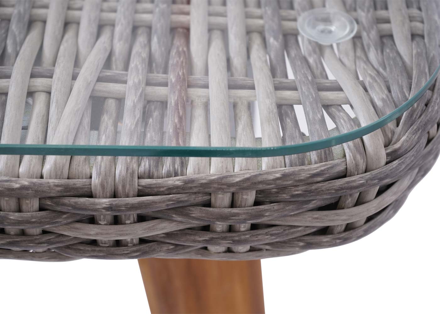 Poly-Rattan Esstisch MCW-H65, Garten-/Lounge-Tisch, Stahl + Akazie halbrundes Poly-Rattan MVG 150x90cm ~ grau