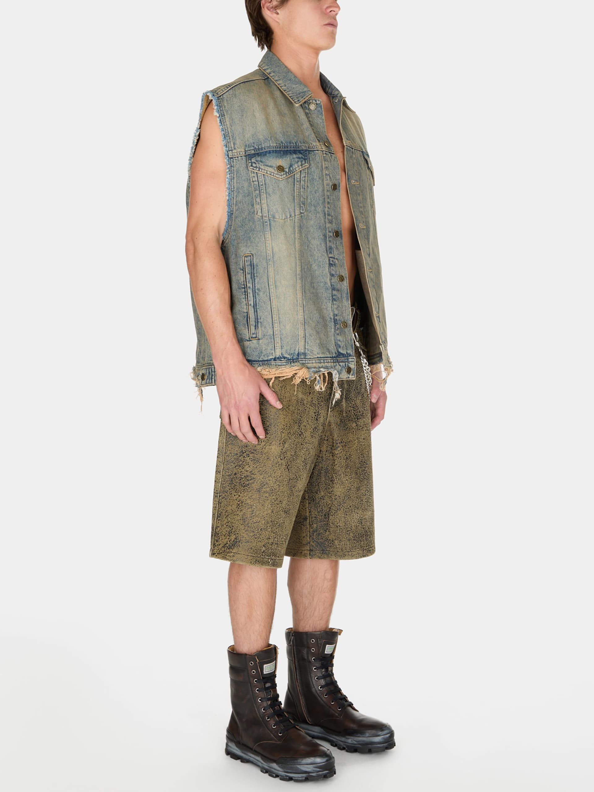 colete trucker de denim lavado