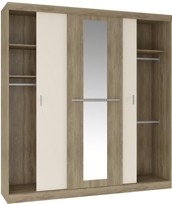 DIDDA II - Kledingkast - Naturel en Beige - 3 Schuifdeuren - Spaanplaat