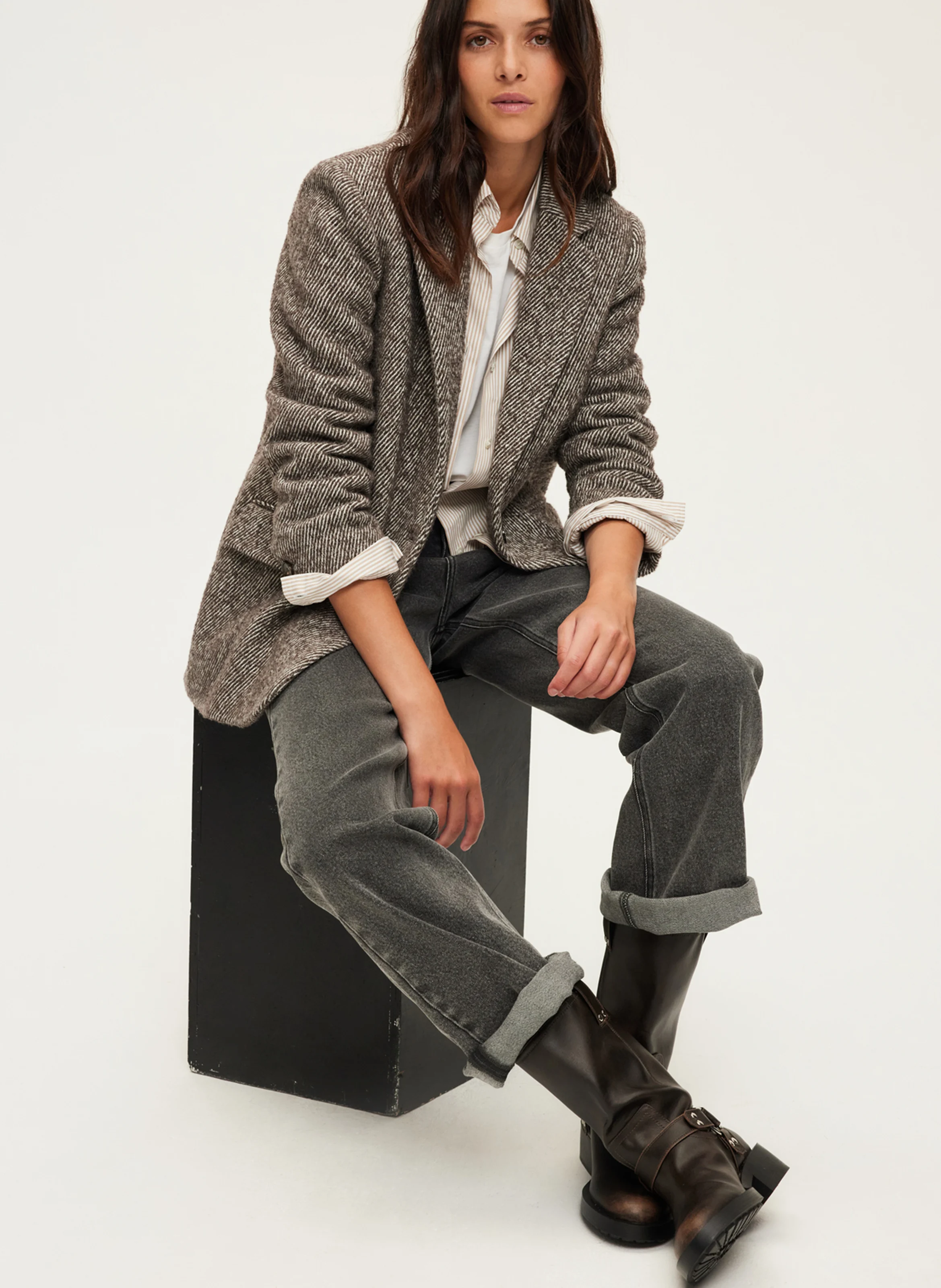 MAZARINE - Blazer droit à col tailleur | Marron
