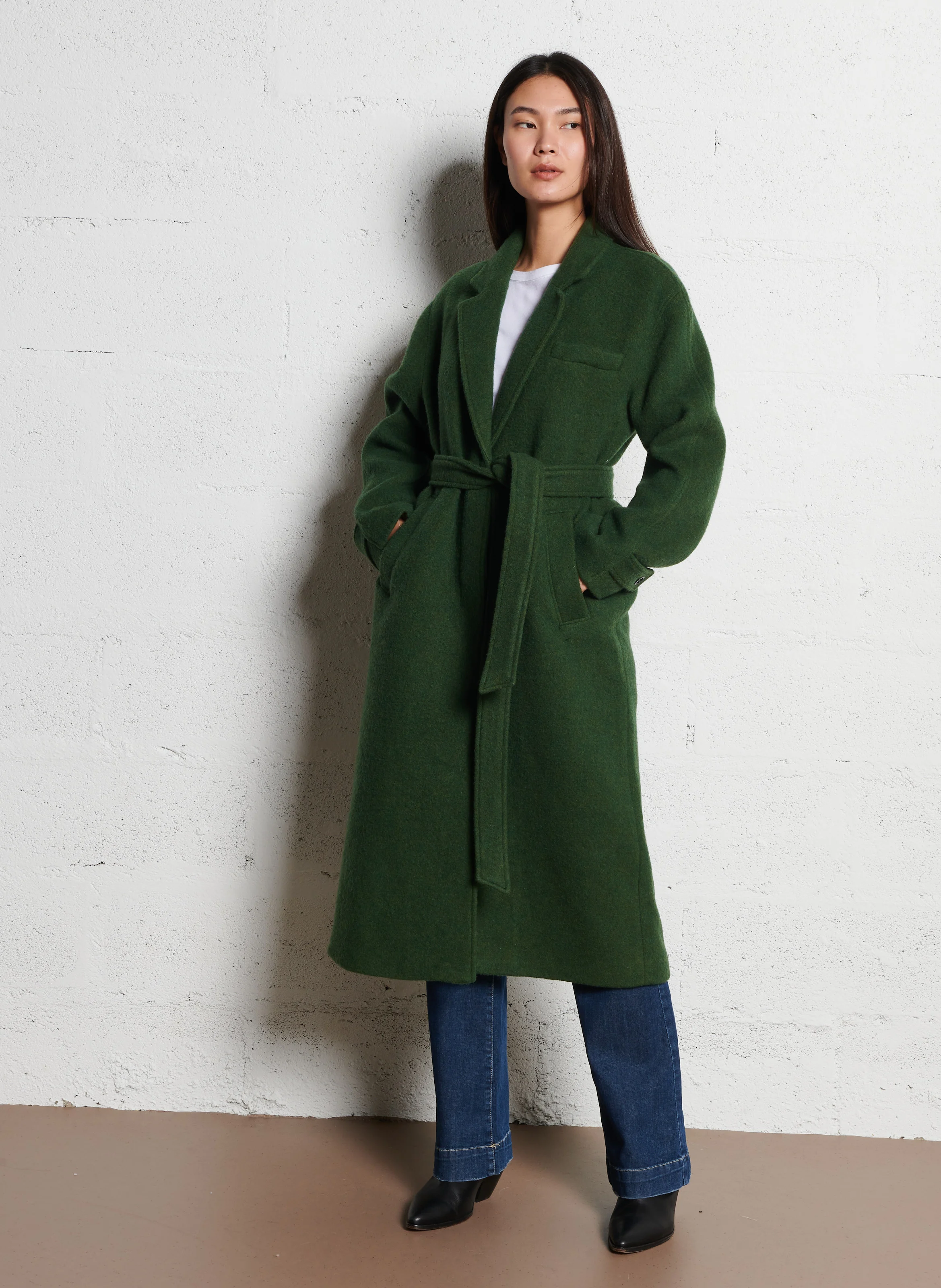 NADABOW - Manteau droit en laine recyclée mélangée | Vert