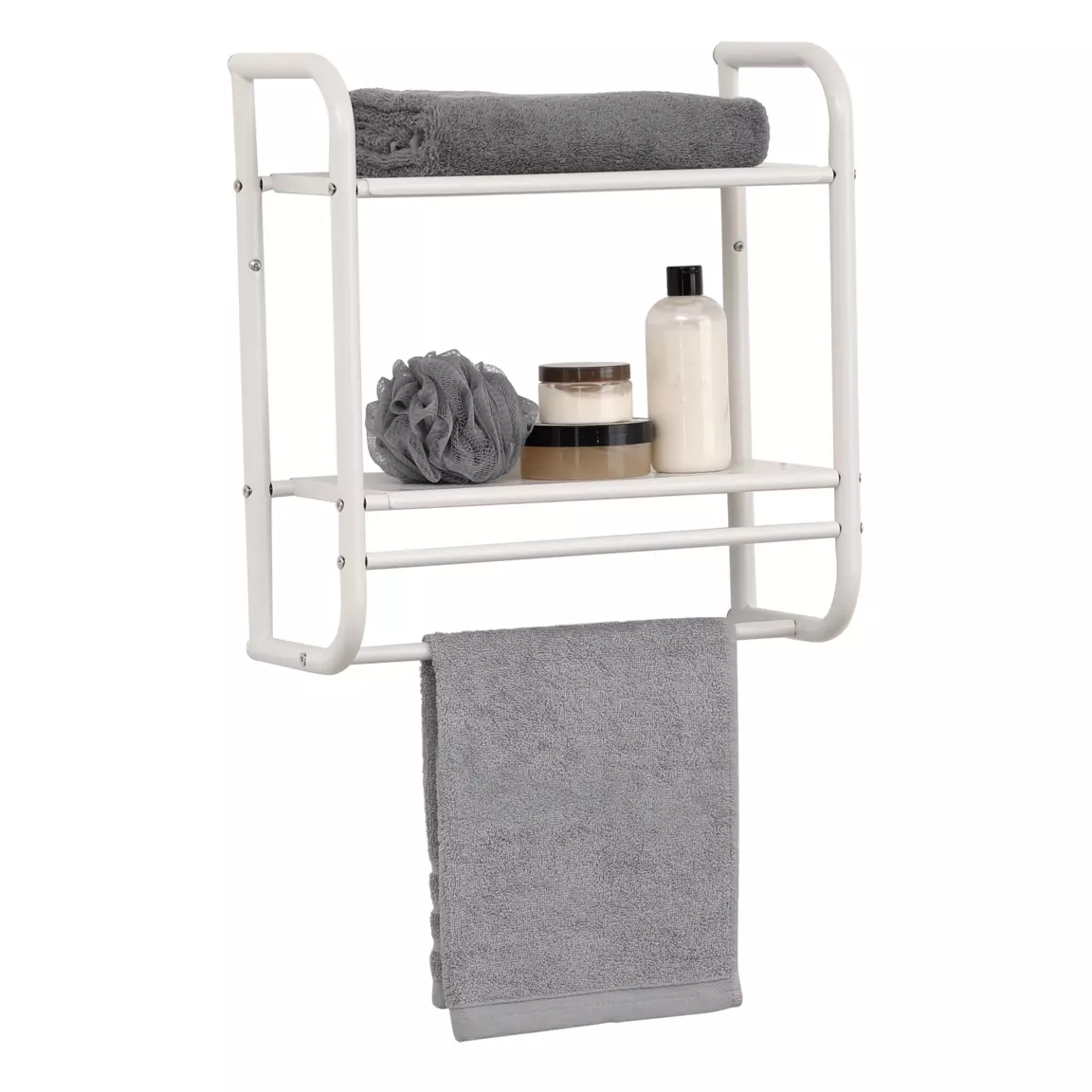 Etagère murale porte serviette (42 x H46 cm) Métal Blanc