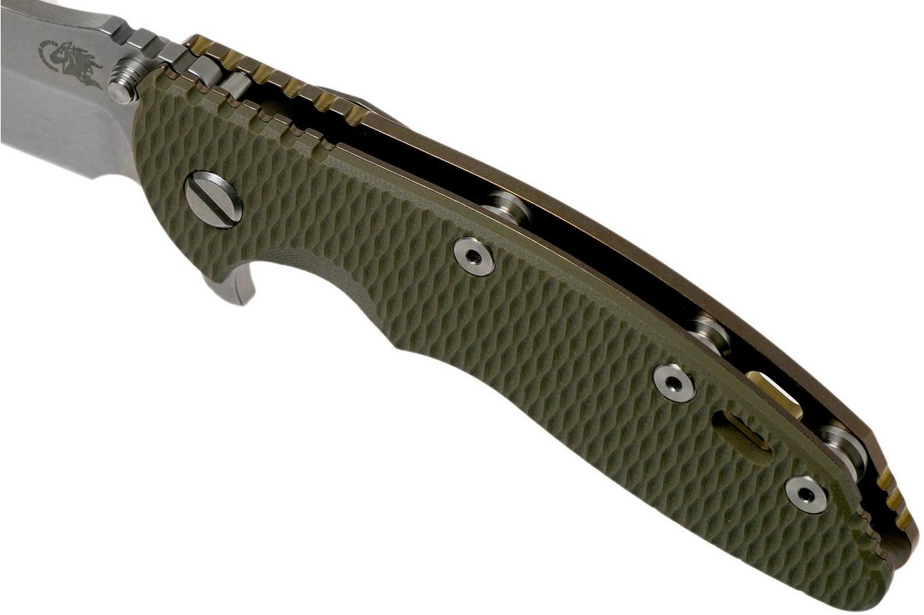 Rick Hinderer XM-18 3.5 Bowie 20CV Stonewash Bronze, OD Green G10 zakmes