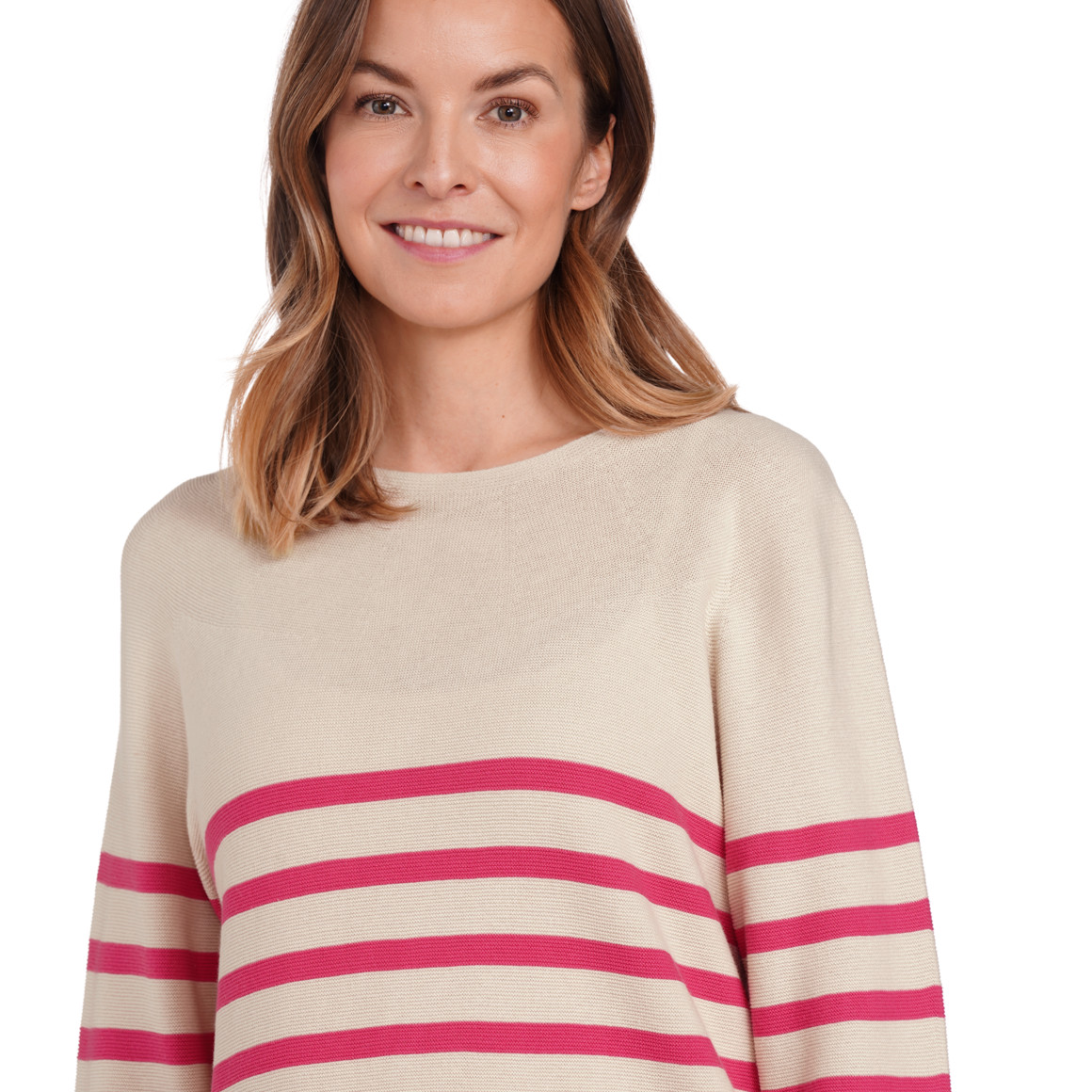 Gina Benotti Damen Feinstrickpullover mit Streifenmuster beige / pink