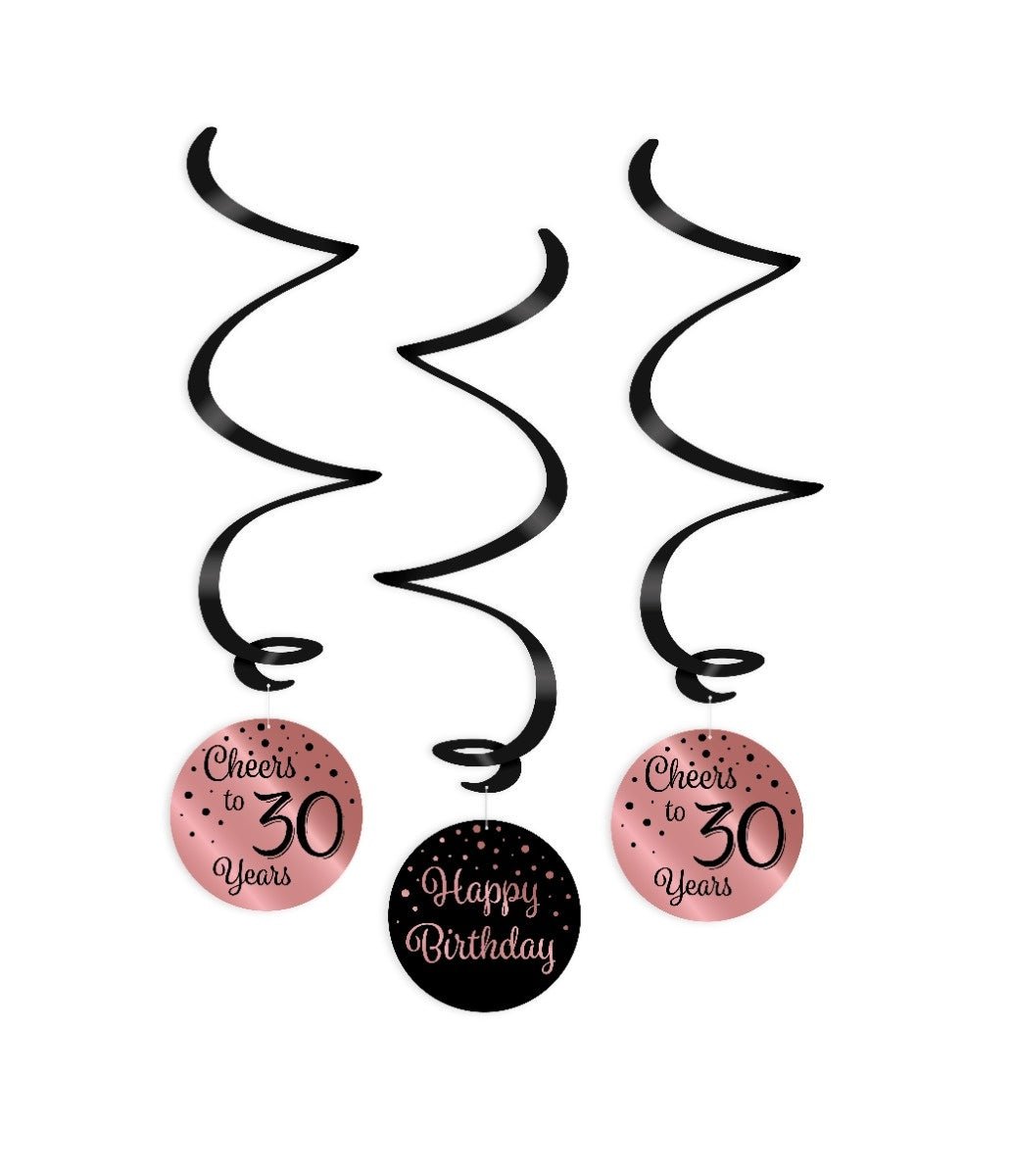 Hangdecoratie 30 Jaar Happy Birthday Zwart Roze 17cm 3st