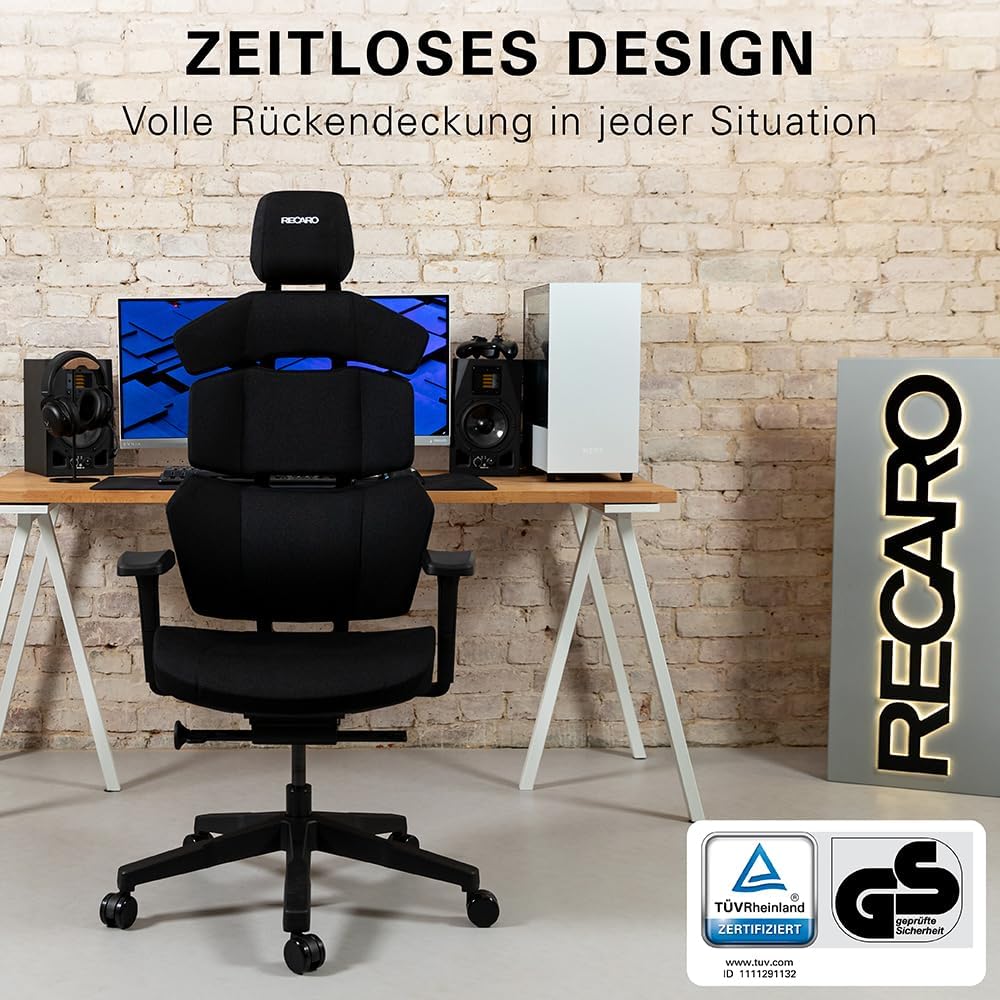 RECARO NXT Essential Premium Gaming & Bürostuhl Ergonomisch [Büro-Zertifiziert] | Made in Germany | Hochwertiger Stoffbezug | Höhenverstellbar - bis 150kg, Raven Black