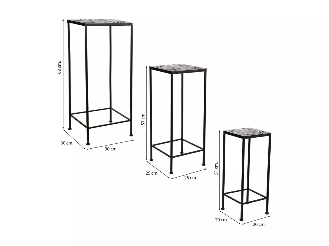 Ensemble de 3 supports de pots de fleurs en métal noir