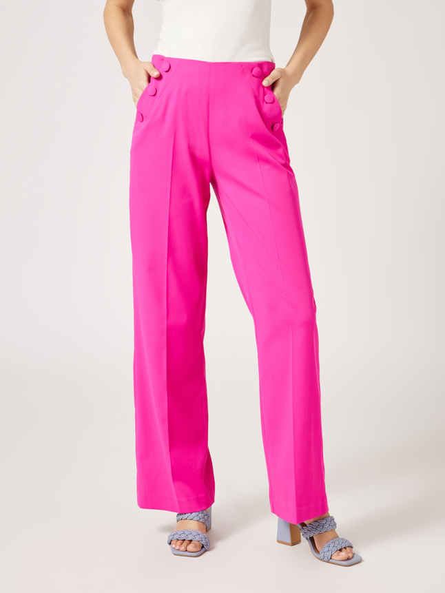 Pantalon large à boutons recouverts