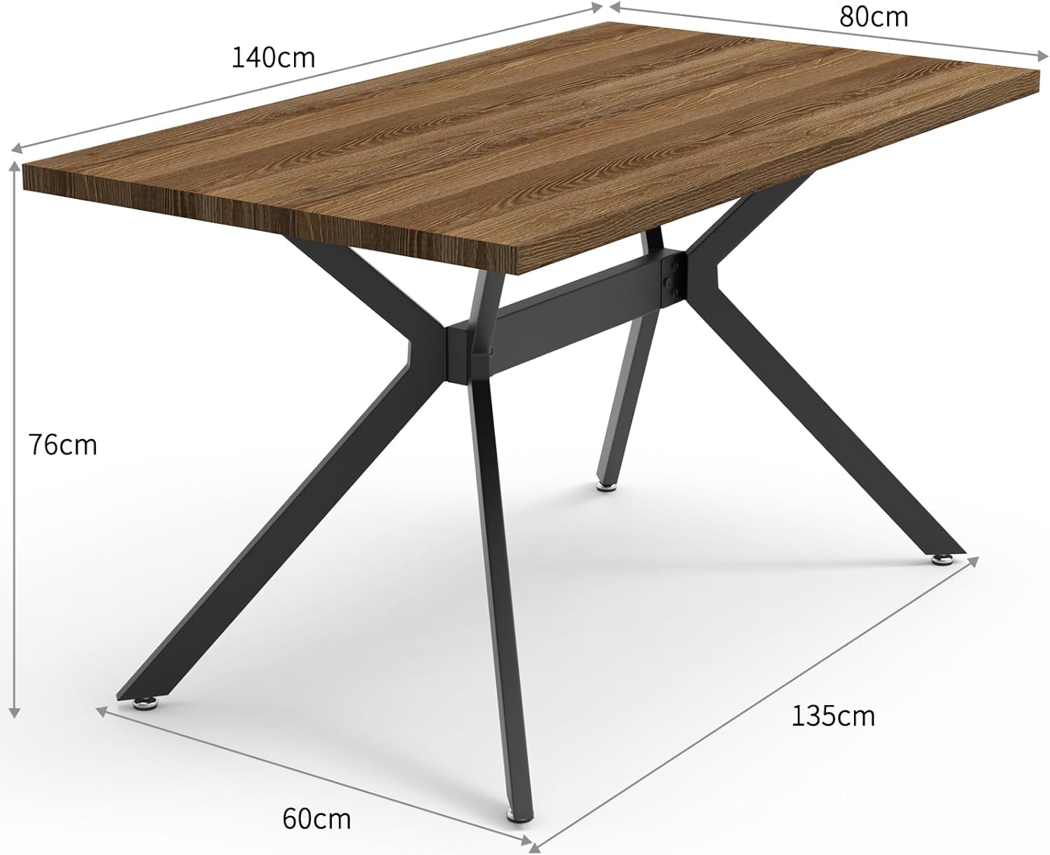 LEWE Esszimmergruppe, Esstisch aus Holz mit 4 Holland Samt Stühle Set, 140 x 80 x 76 cm Tisch, für Esszimmer Küche Wohnzimmer, Langlebig, Rechteckiger Esstisch aus dunklem Holz und Braune Stühle