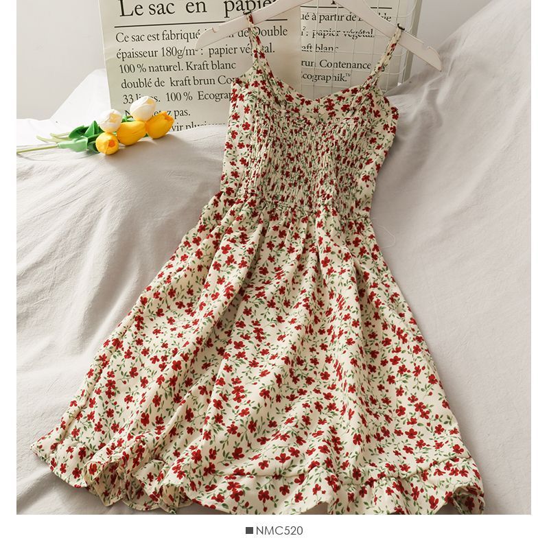 Lemongrass - Mini-jurk met spaghettibandjes en bloemenprint