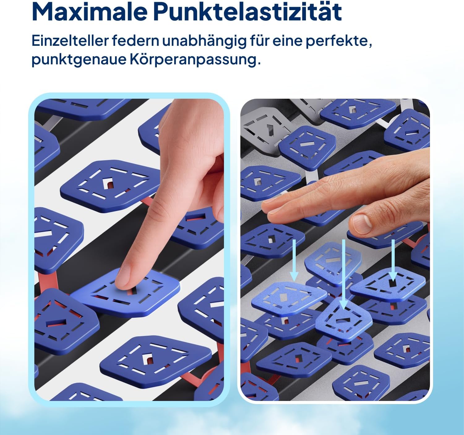 AM Qualitätsmatratzen 7 Zonen Tellerlattenrost 90x190 verstellbar bis 130 kg mit 45 Tellern - Made in Germany - Punktelastisches Tellerlattenrost Kopf und Fußteil verstellbar 90x190