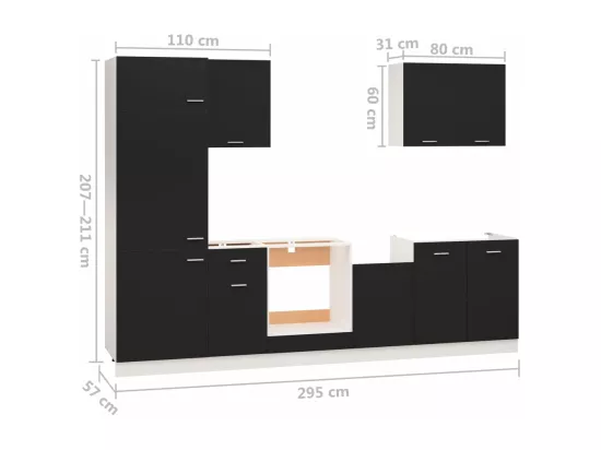 Ensemble de meubles de cuisine 7 pcs Noir Aggloméré