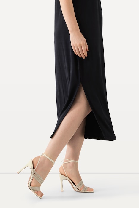 Slinky-Midikleid, A-Linie, V-Ausschnitt, ärmellos