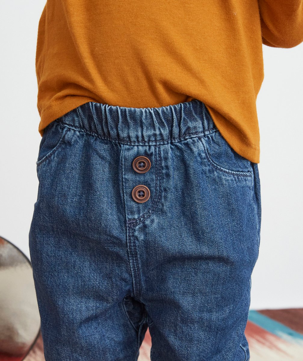 PANTALON SAROUEL EN DENIM FONCÉ AVEC BOUTONS