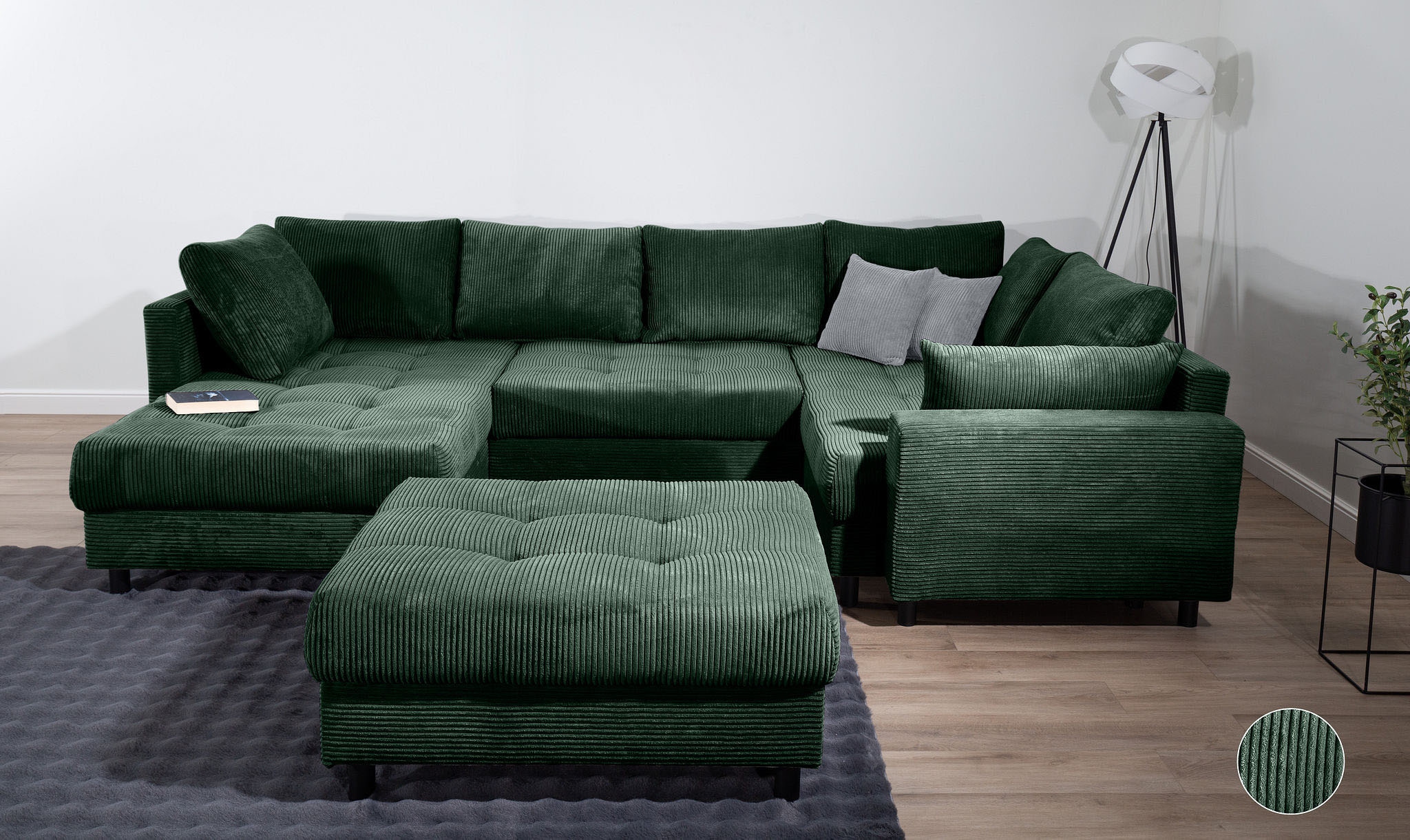 COLLECTION AB Wohnlandschaft »Toni U-Form mit Armlehne« inkl. Hocker und Zierkissen in abgesetzter Farbe, mit Bonnelfederkern