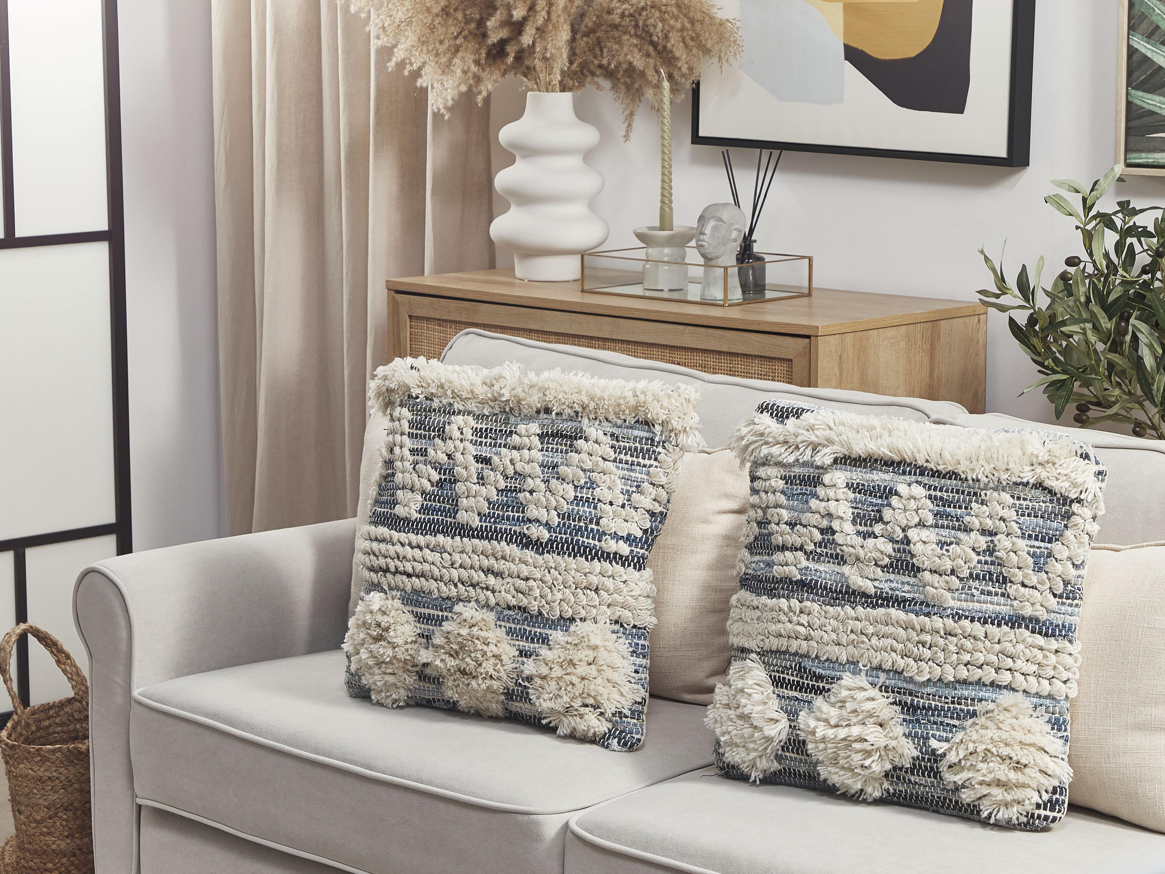 Set van 2 sierkussens EYTELIA Bouclé 45 x 45 cm Blauw geometrisch patroon