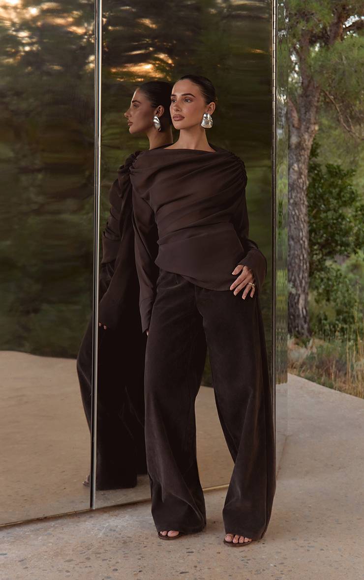 Dark Chocolate Pantalon Droit En Synthétique