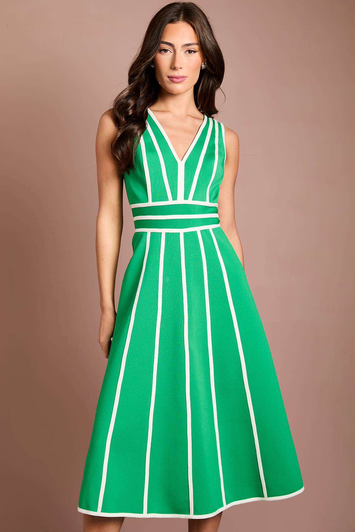 Coast Robe Midi Bandage Verte À Passepoil