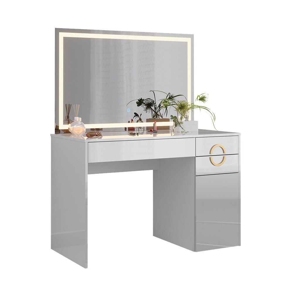 Vicco Schminktisch Adela Weiß Hochglanz, 115 x 76 cm LED-Spiegel, Frisierkommode