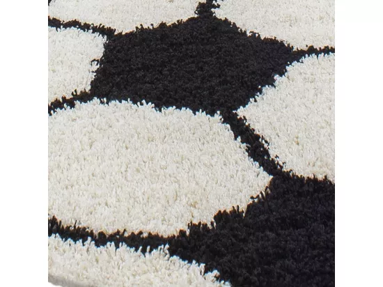 Tapis enfant Ø120cm rond tissé noir et crème SHAGGY FOOT