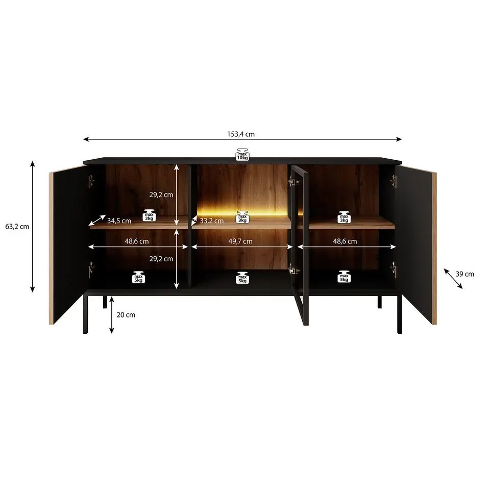 Meubella - Legend - Dressoir - Beige - 153x39x83 cm
