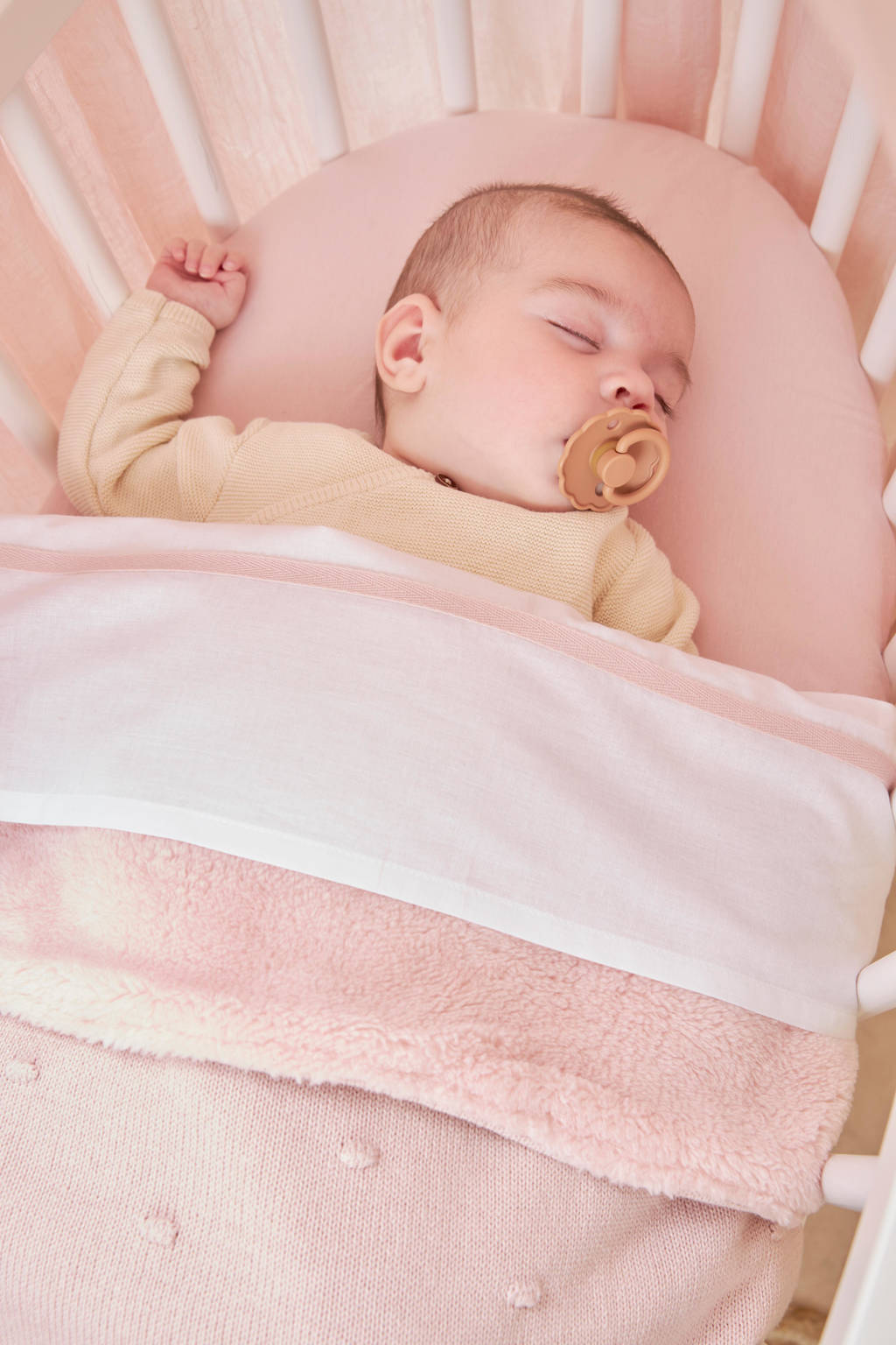 reversible baby wiegdeken Mini Knots Teddy 75x100 cm Soft Pink