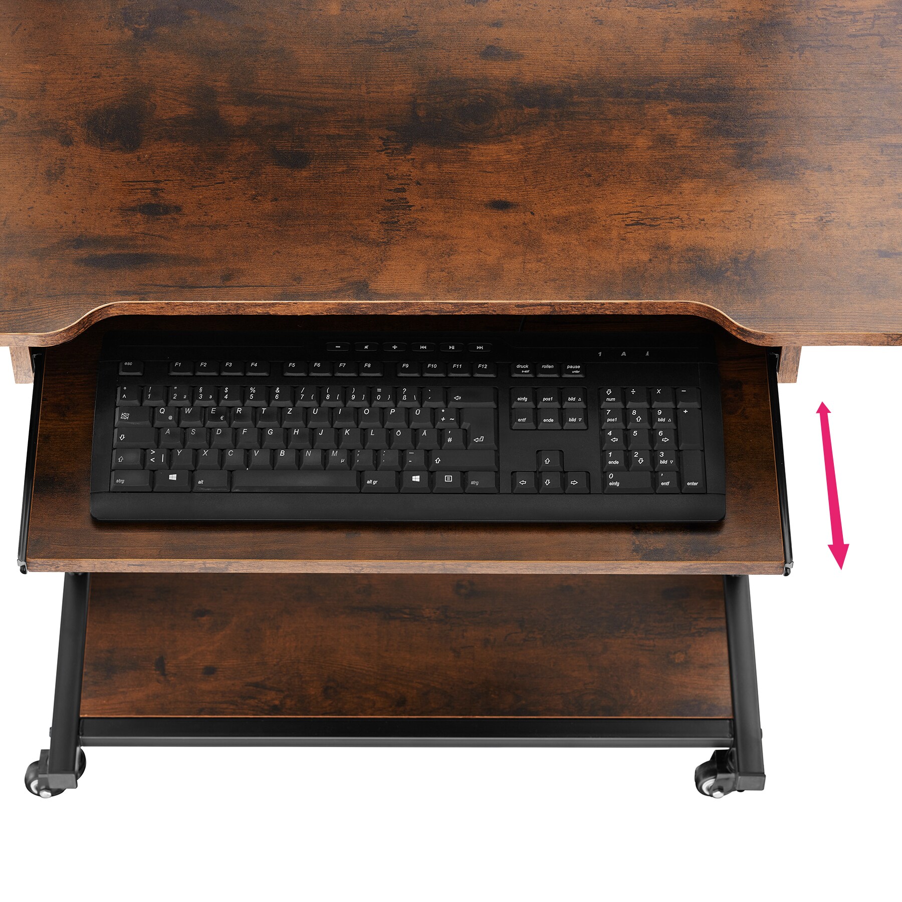 tectake® Schreibtisch, Industrial Style, 3 Ebenen, einhängbare Ablage und Tastaturauszug, 80 x 65,5 x 130,5 cm