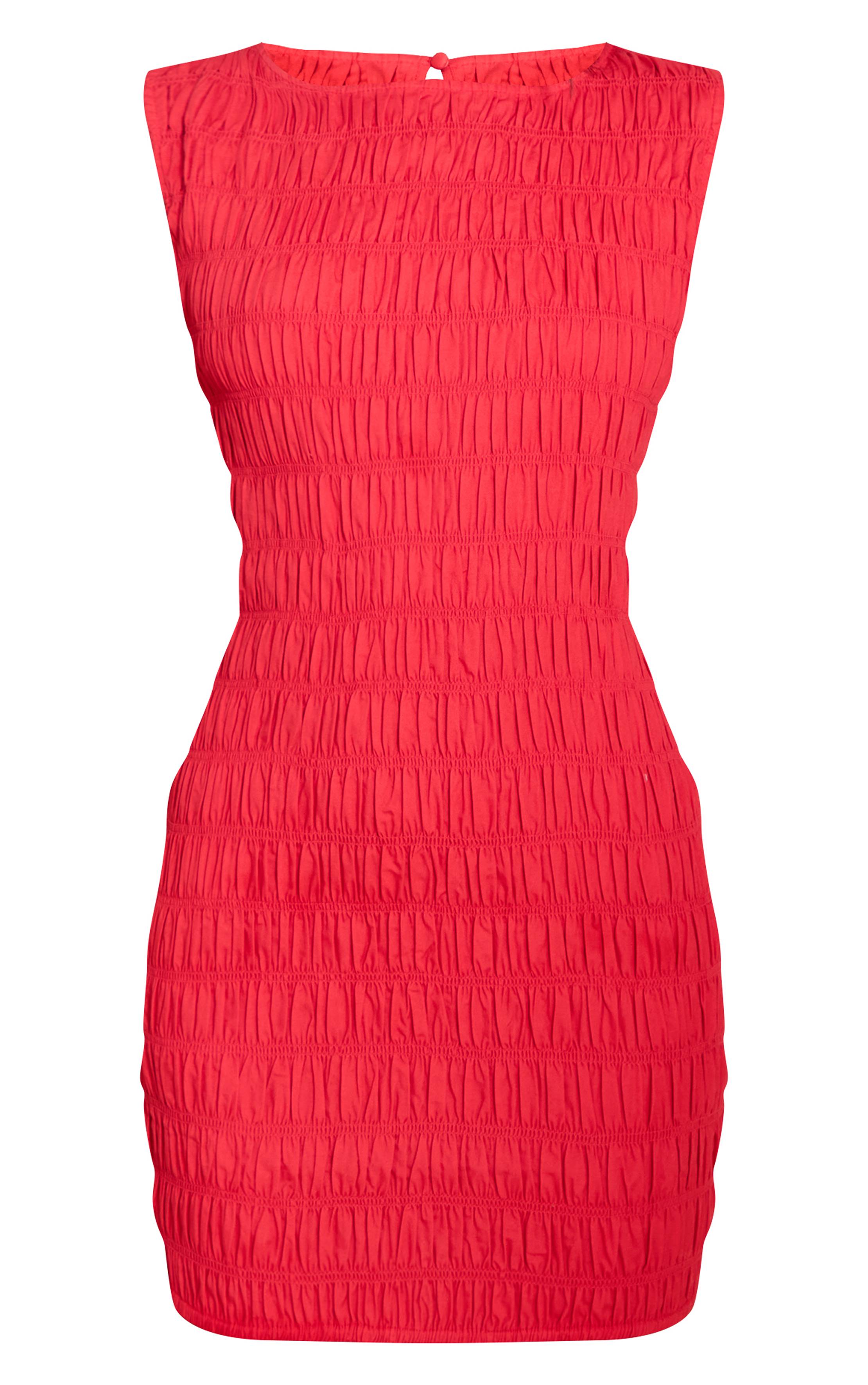 Rouge Robe Moulante Froncée À Encolure Bateau