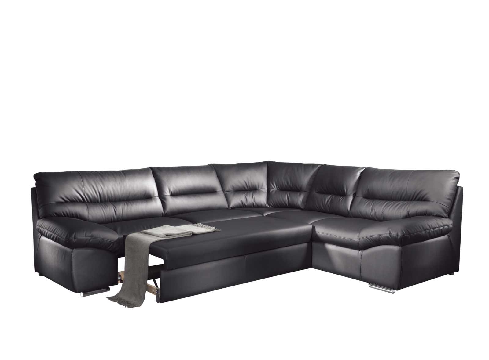 Ecksofa - schwarz - Kunstleder - Liegefunktion links