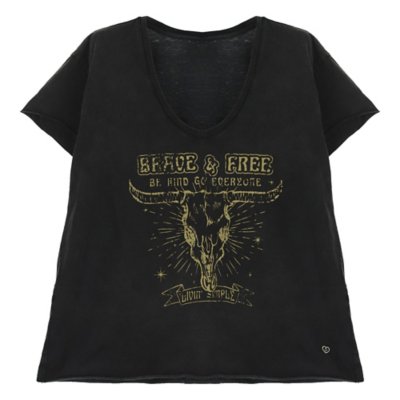 Tee-shirt à manches courtes femme Grand Col V Print PLEASE