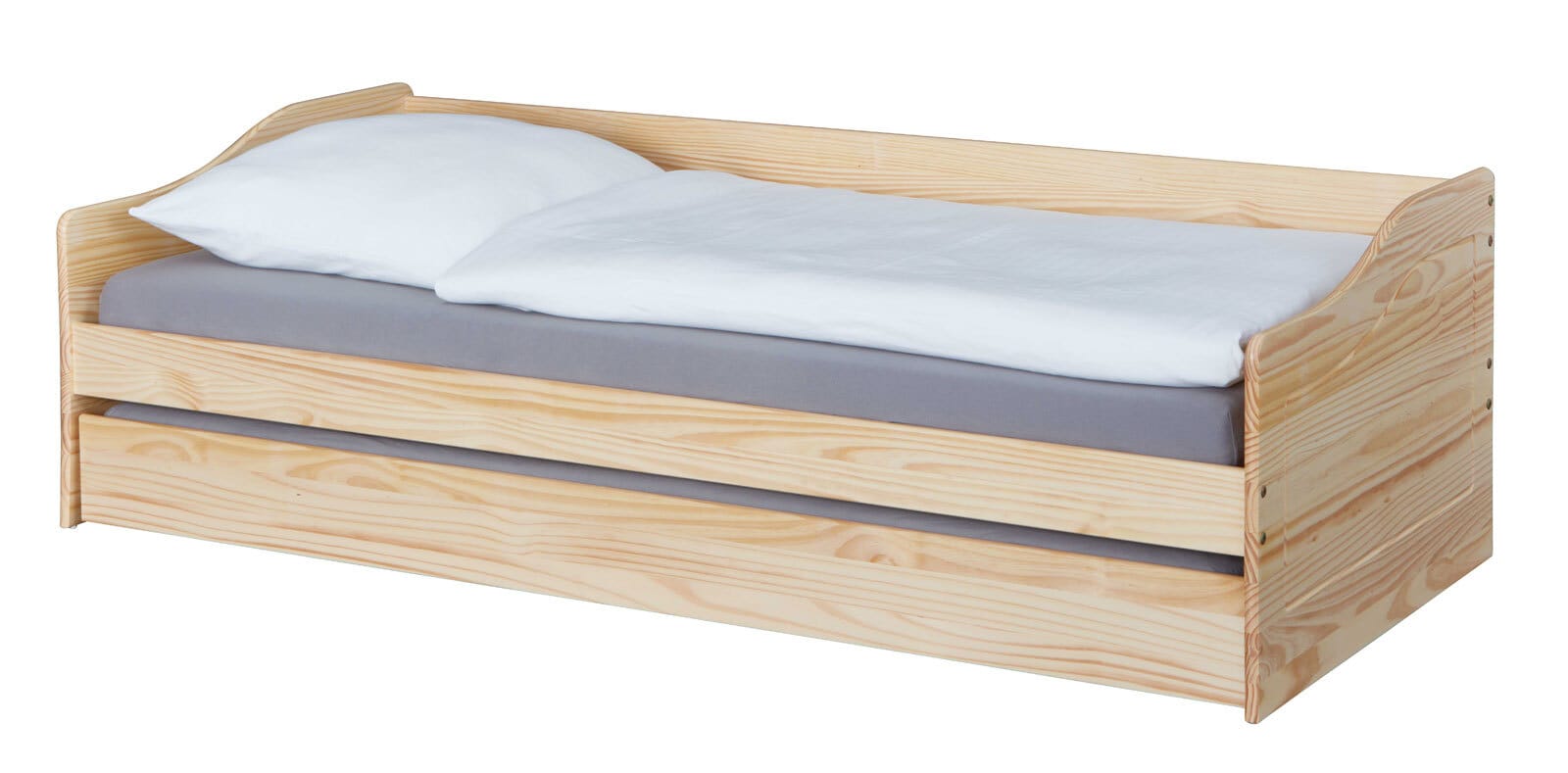 Stauraum-/Funktionsbett Dan 90 x 200 cm Kiefer massiv Weiß lackiert