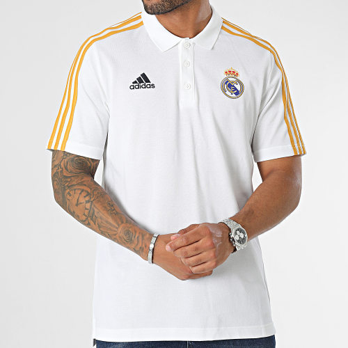Polo Manches Courtes A Bandes Real Madrid HY0607 Beige Clair
