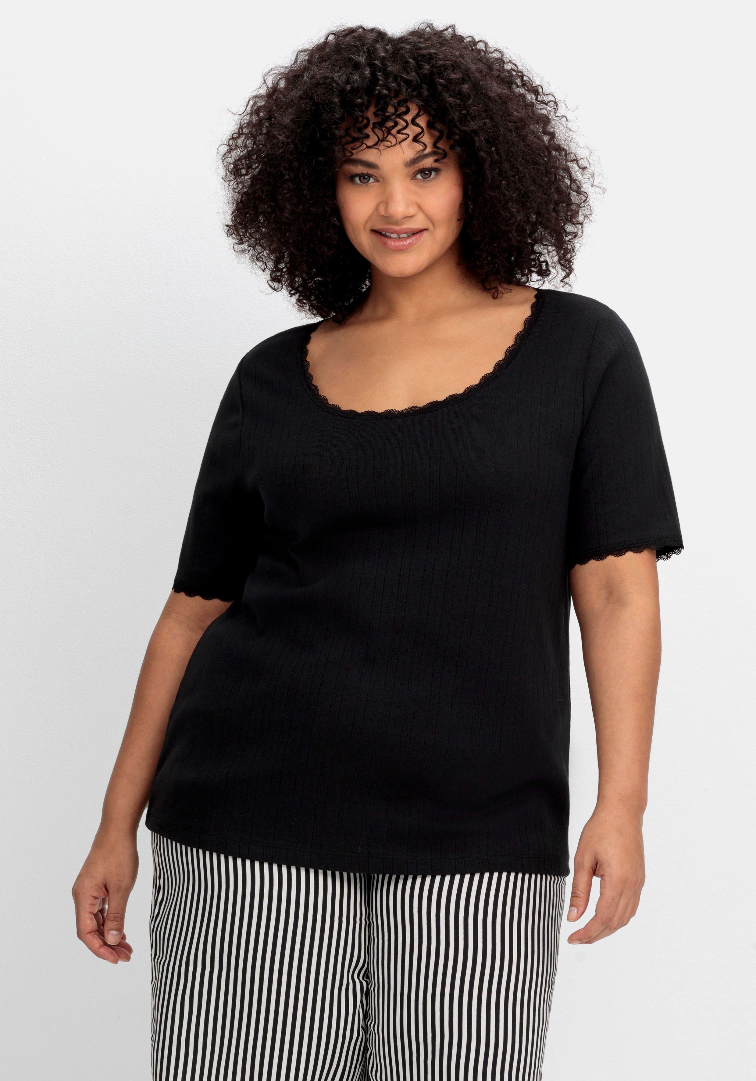 Rippshirt im Ajourmuster, mit Spitzendetails