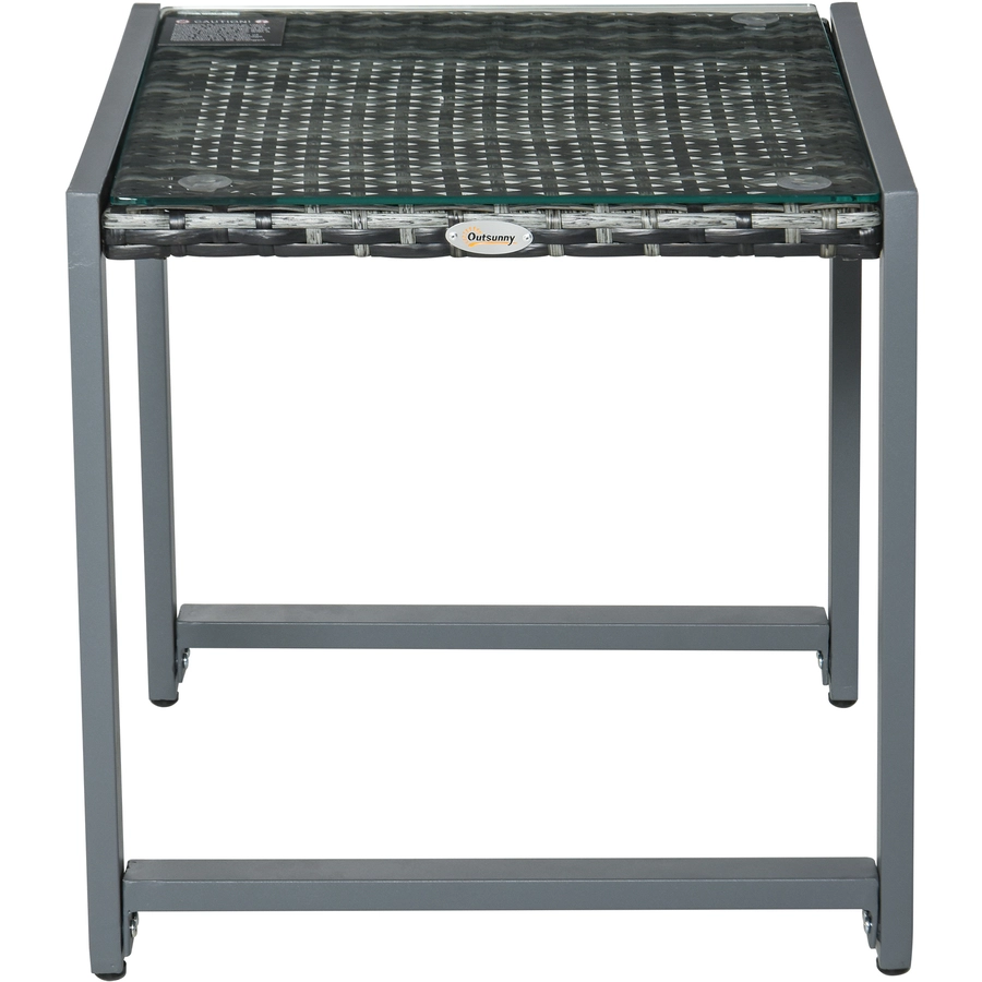 Outsunny Polyrattan Gartentisch mit Hartglas grau
