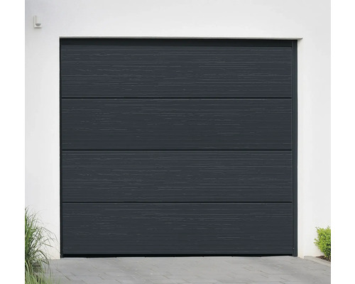 ARON Basic Garagedeur Sectionaaldeur 40 mm L-profiel Slategrain RAL 7016 Antracietgrijs 2500x2125 mm incl. Garagedeuropener, 2 x 2-kanaals handzender, binnendrukknop IT1-1b