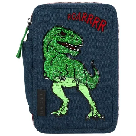 Depesche Dino World 3-Fach Federtasche Pailletten Blau