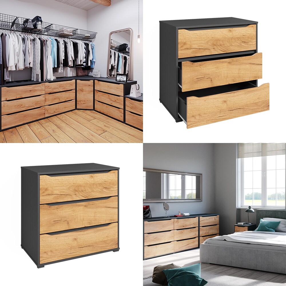 Vicco Kommode Ruben 80 x 78 cm Anthrazit Eiche Sideboard