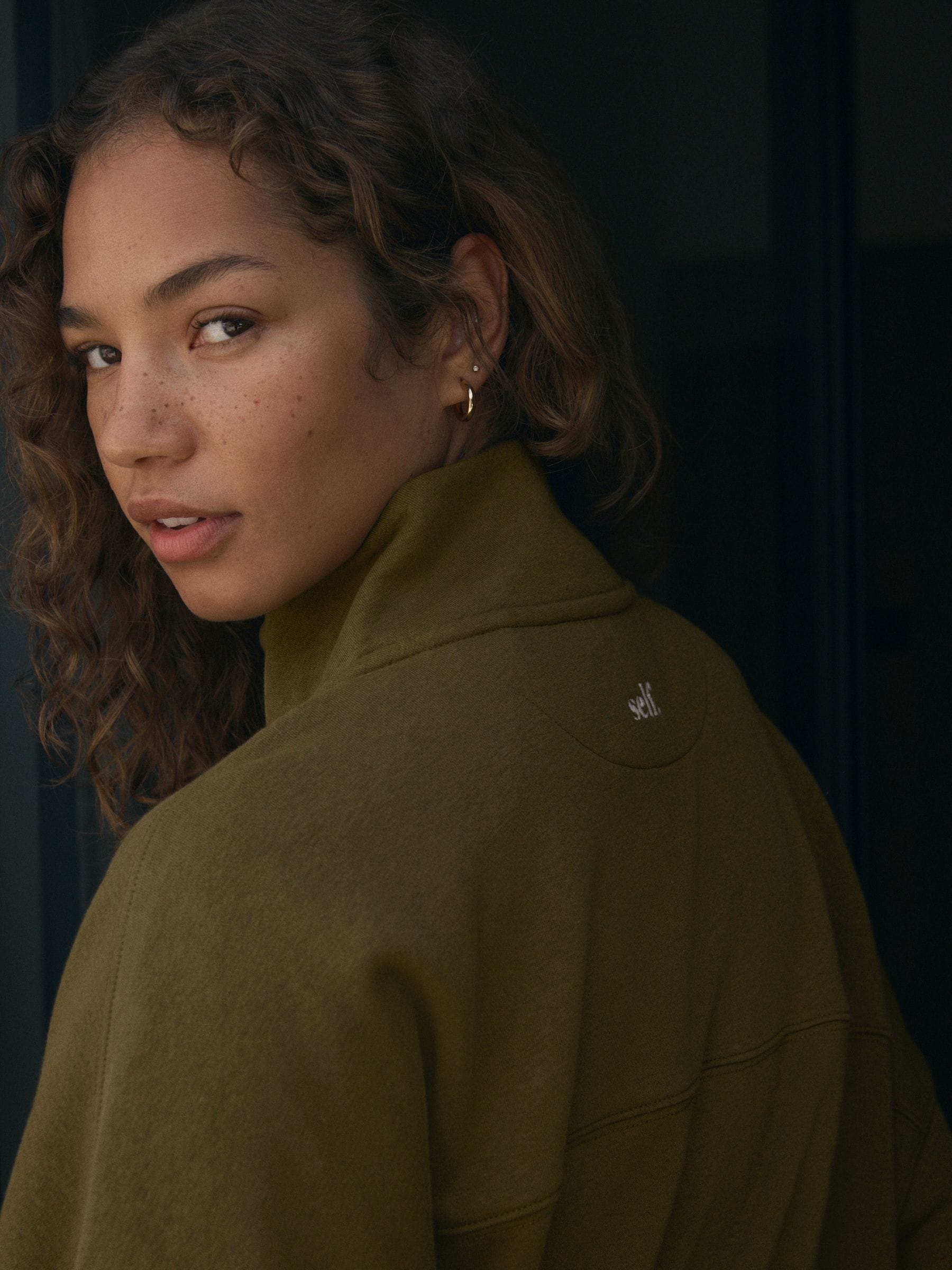 Olijfgroen - Sweatshirt met korte rits