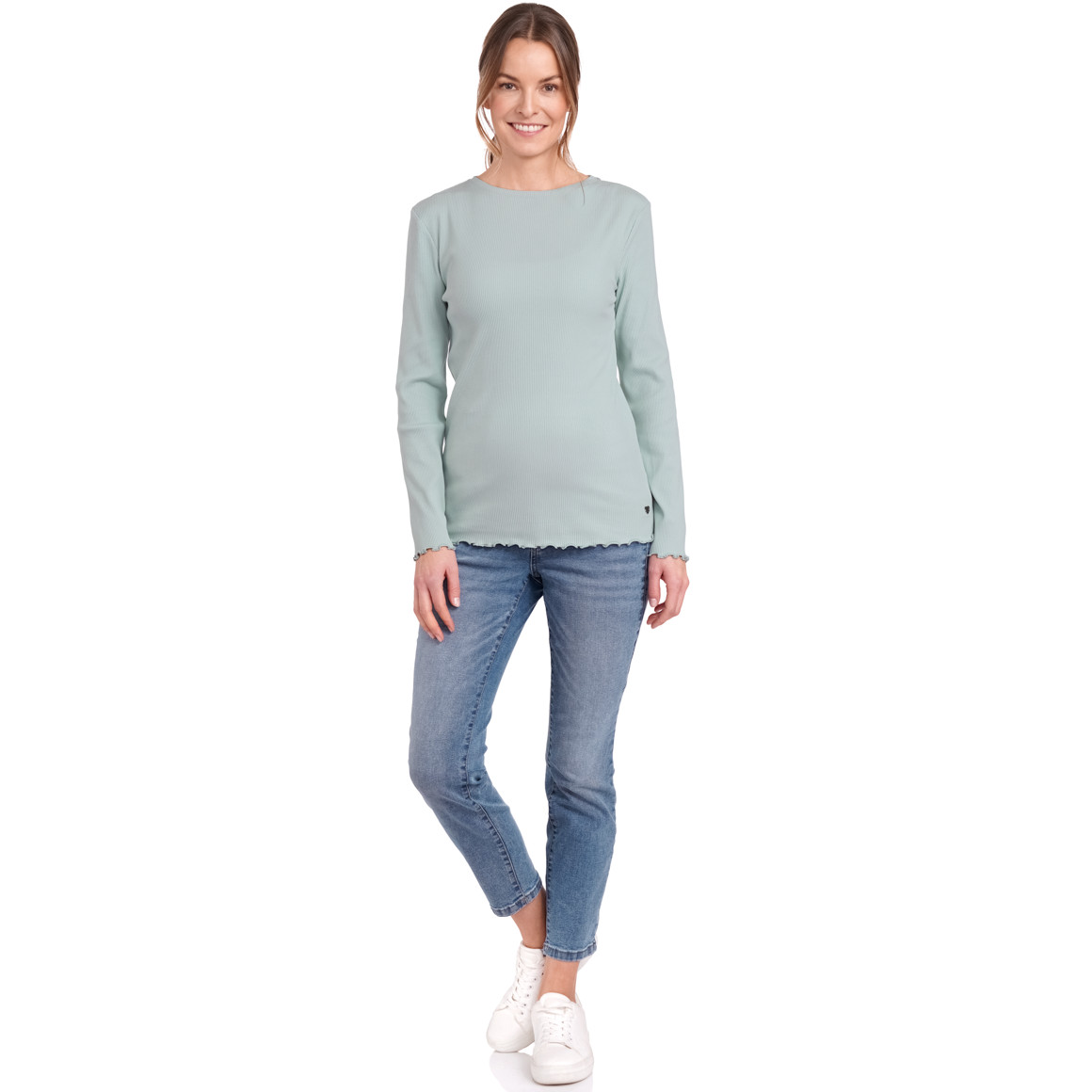 Gina Damen Langarmshirt in gerippter Struktur türkis