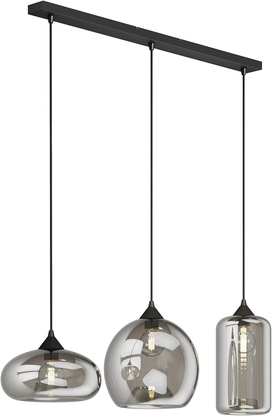 Lindby Esstisch Pendelleuchte Glas rauchgrau, Hängeleuchte Rauchglas Esszimmer 3x E27, ohne Leuchtmittel, Hängelampe Wohnzimmer, Esszimmerlampe