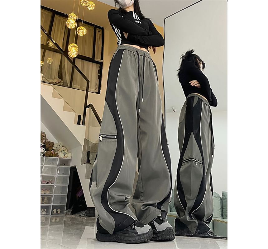 AXEN - Tweekleurige broek met wijde pijpen en trekkoordtaille