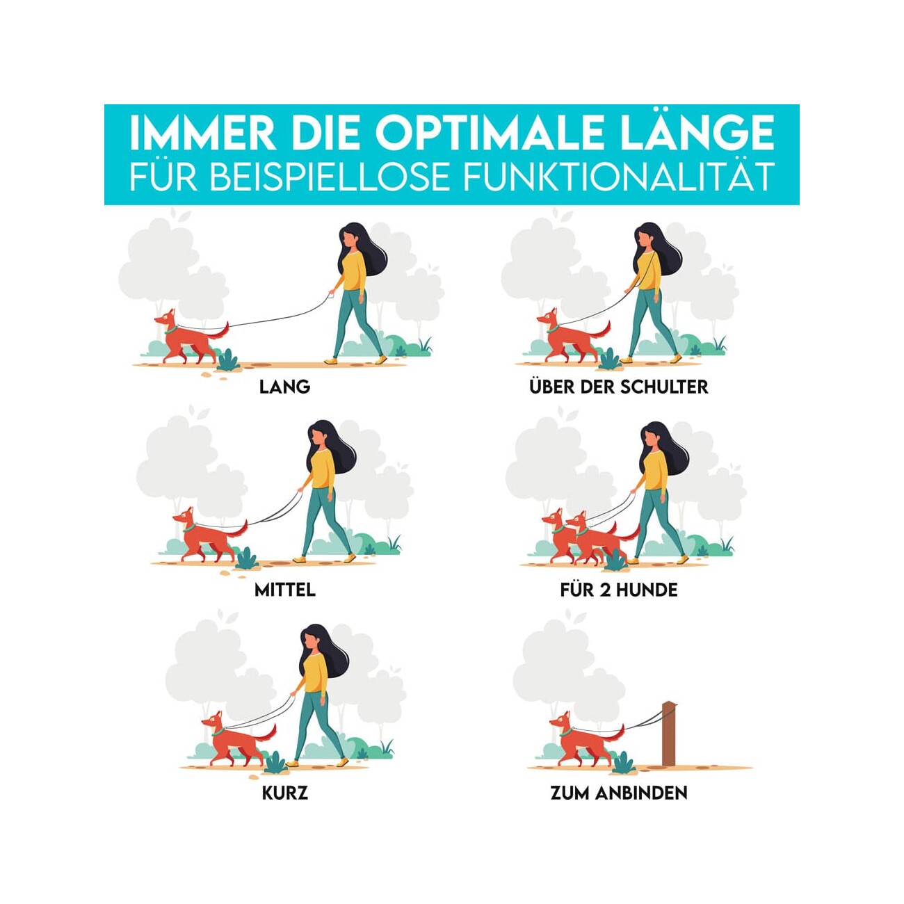 HUND IST KÖNIG ® 2,3 m verstellbare Führleine für Hunde schwarz 1,2 cm, 2,3 m