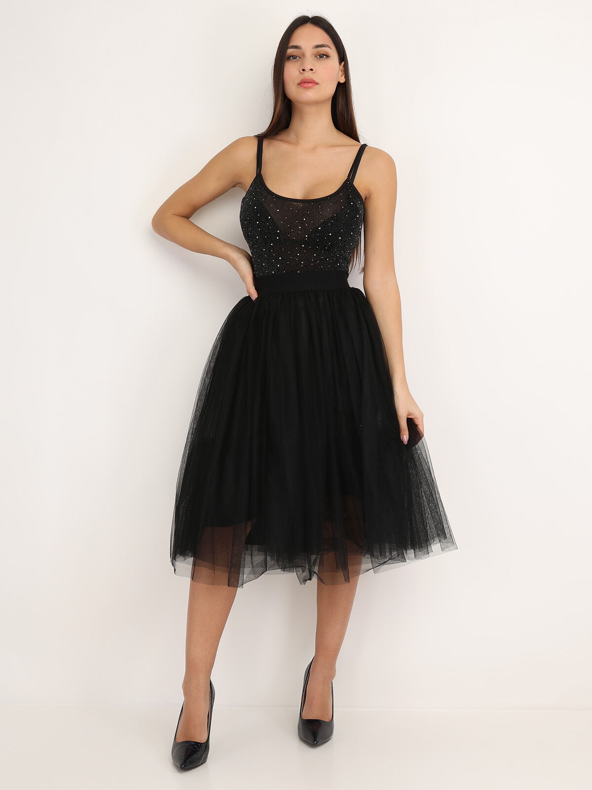 Jupe midi en tulle- Noir