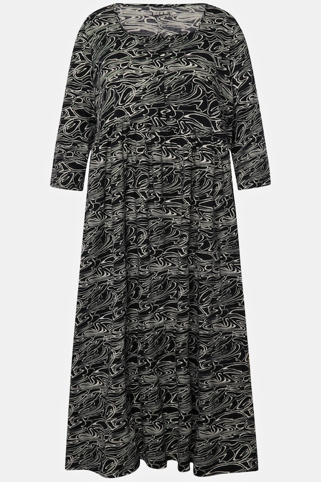 Jerseykleid, Wellen, A-Linie, Carree-Ausschnitt, 3/4-Arm