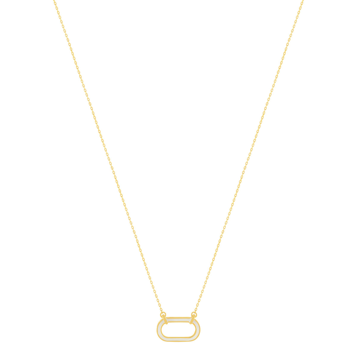 Collier plaqué or motif ovale laque blanche 45cm